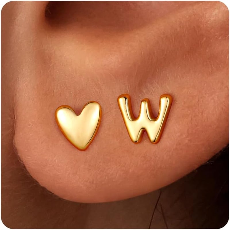 JIAOGE Valentines Day Gifts for Kids Teen Girl Jewelry - 2 Pairs S925 Sterling Silver Post Gold/Rose Gold Heart Initial Stud Earrings for Girls Teen Girl Gifts Hypoallergenic Earring for Women Jewelry - Image 1